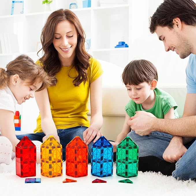 FNJO Magnetic Tiles, Magnet Building Set,60 PCS Building Blocks Set STEM Preschool Montessori Toy for Kids Boys Girls