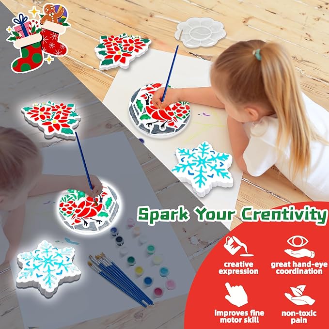 EggSun 8Pcs Stepping Stones Painting Crafts Kit for Kids 4 8 6, DIY Garden Stones Outdoor Paint Your Own Ceramic Unicorn Arts and Crafts for Boys Girls Ages 4 7 9 10 12 Christmas Birthday Gifts