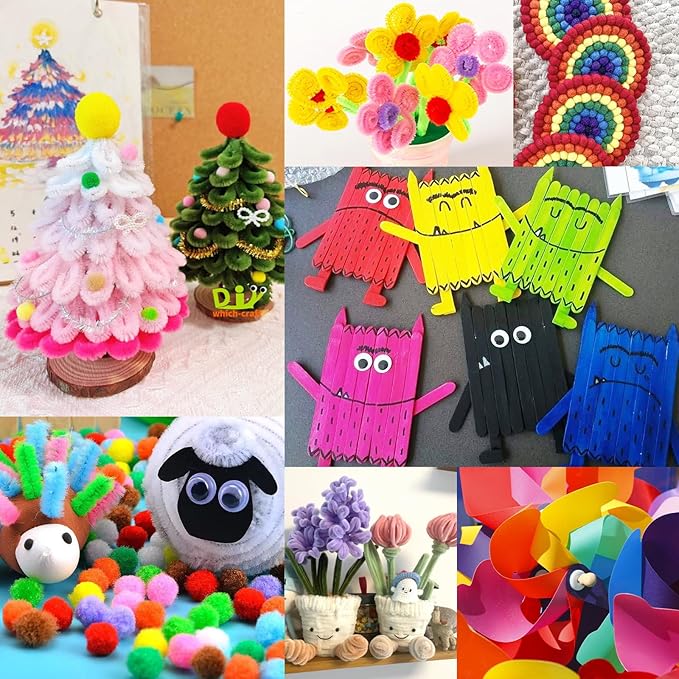FUNZBO Arts and Crafts Supplies for Kids - Craft Kit with Glitter Glue Stick, Pipe Cleaners Pom Poms Craft Tools, DIY School Supplies Kit, Girls Toys, Christmas Birathday Gifts for Girls Boys Age 4+