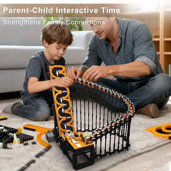 Sosuy Motorized Harp Marble Roller Coaster Building Blocks Set, 1547+ Pcs, Track with Loops & Lift Mechanism, STEM Toys for Boys Girls Teens Adults, for Boys Kids Men Women