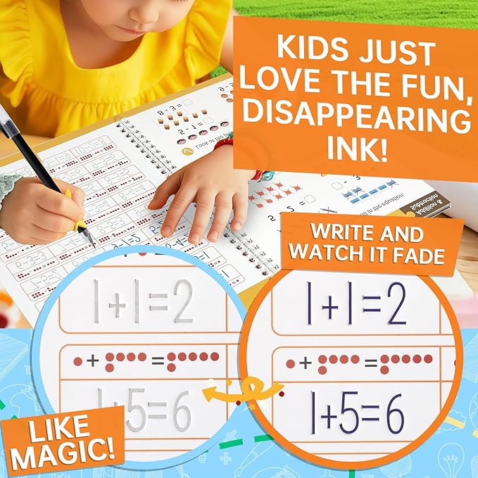 KAK Magic Grooved Writing Practice, grooved Handwriting Practice for Kids 6 Books Ages 3-8, Includes Pen Grips & 10 Refills,Preschool Learning