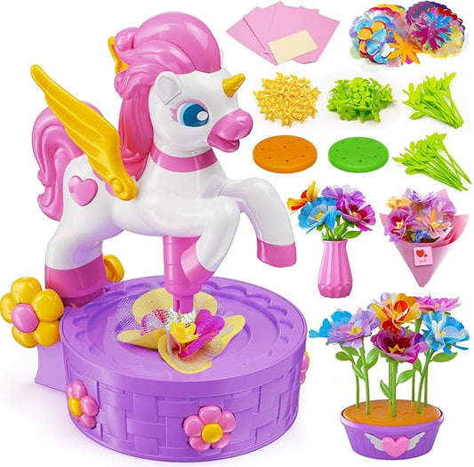 Unicorn Flower Bouquet Toys with Pot, Vase & 2 Flower Bases, Fabric Bouquet Girls Toys, DIY Arts and Crafts for Kids Ages 3-12,Stocking Stuffers Birthday Gifts for 3 4 5 6 7 8 9 10+Year Old Girls