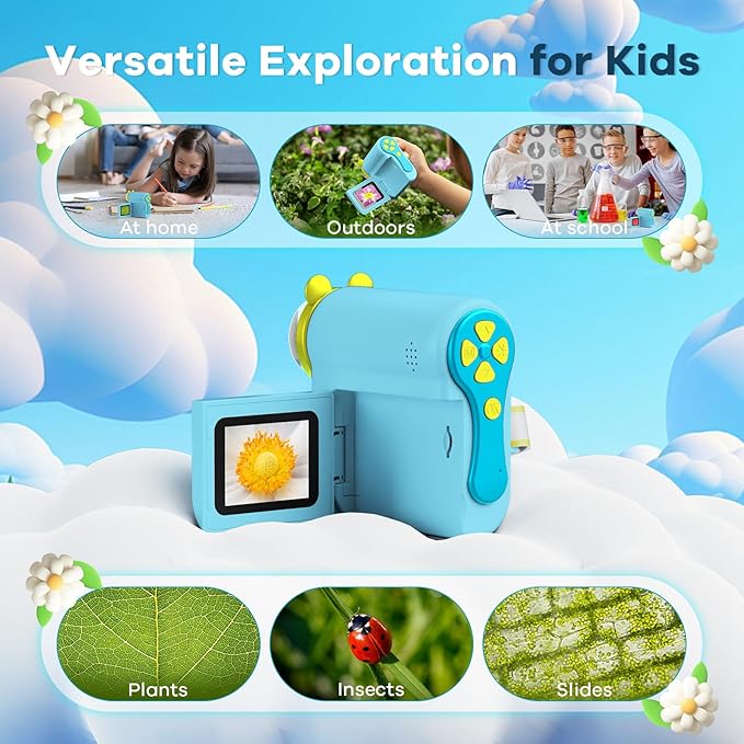 HP60 IPS Microscope for Kids: [Auto On & Off] [3-in-1] 2" Portable Handheld Microscope Miniscope, Pocket Mini Scope Educational Science Kit, Christmas Birthday Gifts for Kids, PC View, Blue