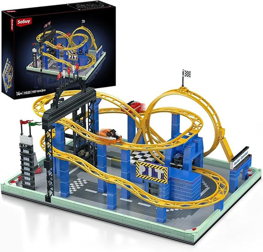 Sosuy Motorized Roller Coaster Building Blocks Set, 1707+ Pcs 360° Loops, Lap Counter, Finish Line Arch, Theme Amusement Park Coaster Model Set, STEM Toy for Boys Girl Kids Adults 8+