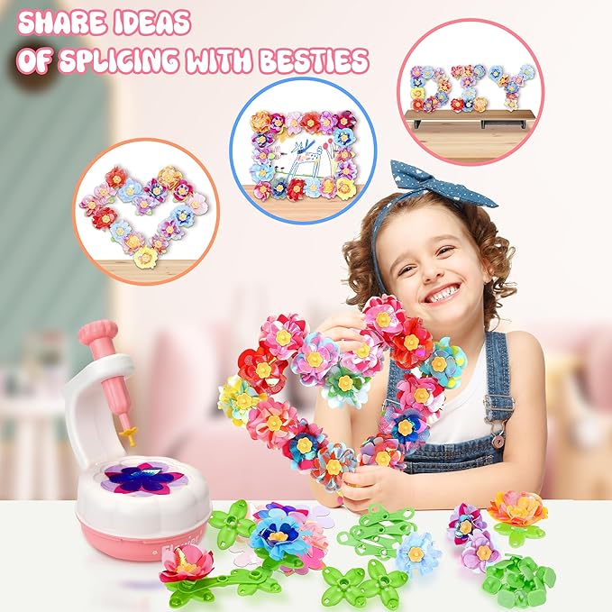 PERRYHOME Fabric Flower Bouquets Toys, 300+ Pcs DIY Flower Making Kit, 2 Gameplays Educational Arts & Crafts for Kids, Reusable Bouquets Maker Birthday Gift for 3 4 5 6 7 8 Years Toddler Girl