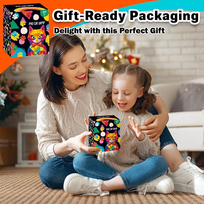 FUNZBO 4.3in Paint Your Own Cat Lamp Kit - Arts and Crafts Supplies Painting Set for Kids Teens, DIY Night Light Toy for Toddlers Girls Boys Age 3 4 5 6 7 8 9 10 11 12 13 + Christmas Birthday Gifts