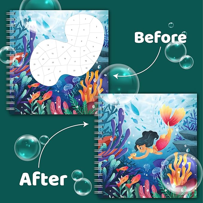jackinthebox Sticker by Number Book Ocean Theme, 12 Scenes Puzzle Paint by Sticker Book + Colouring Pages, Gifts for Birthday, Party Favour Toys for Girls, Arts & Crafts for Kids Age 7 8 9 10