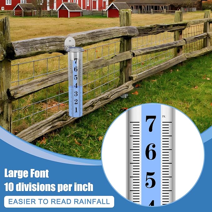 Accurate Rain Gauge Outdoor,7" Rain Gauges Outdoors Best Rated with Stainless Steel Rack Holder, Thickened Plastic Large Precise rain Measure Guage for Yard Fence Garden Lawn