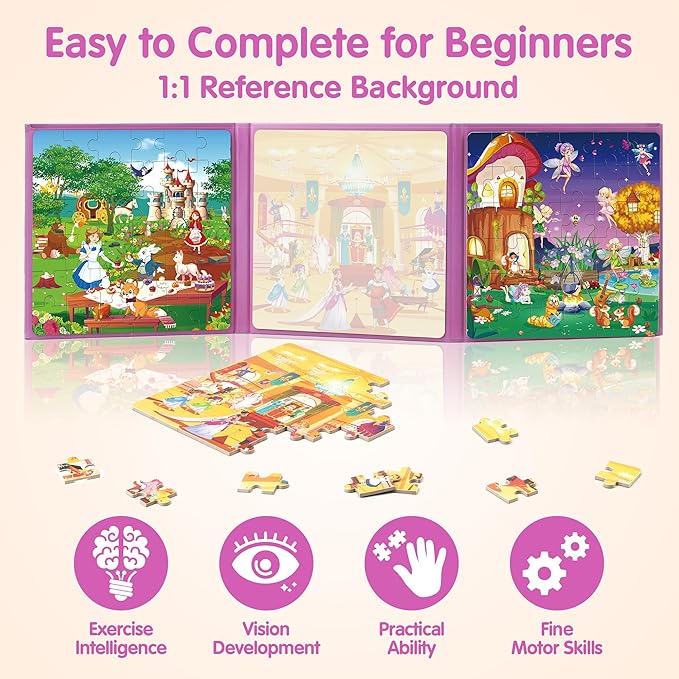 SYNARRY Princess Fairy Party Magnetic Puzzles for Toddlers 3-5 Girls, 36 Pieces Travel Puzzles for Kids Ages 4-6, Airplane Car Road Trip Activities Games Toys for 3 4 5 6 Year Old Girls Birthday Gifts