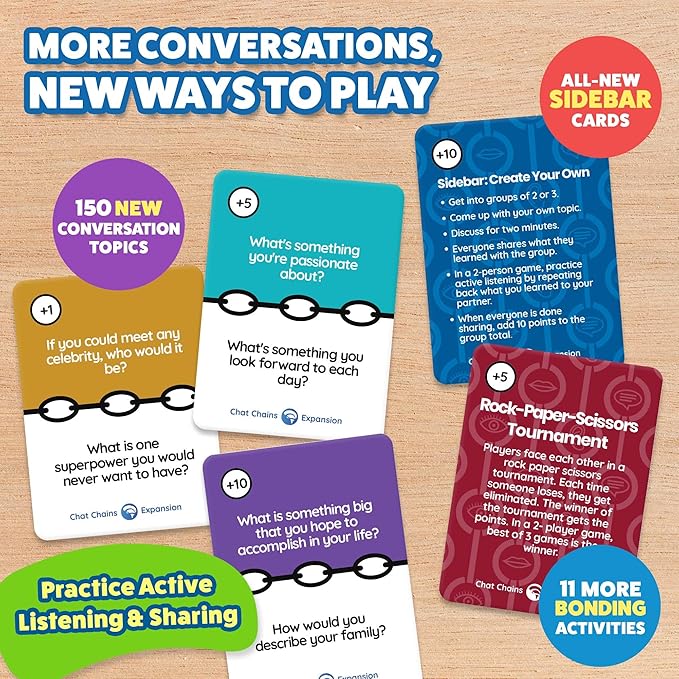 ThinkPsych Chat Chains Expansion Pack | Social Skills Games | Therapy Games for Teens and Kids | Ages 8-99 | Therapy Conversation Cards | 15 Mins Playtime