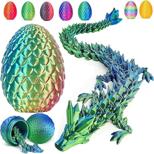 Dragon Egg 12In Dragon Toy 3D Printed Dragon Fidget Toys, 3D Printed Dragon Egg with Articulated Dragon Inside, Fidget Toys for Autism/ADHD, Easter Gifts(Bluegreen)