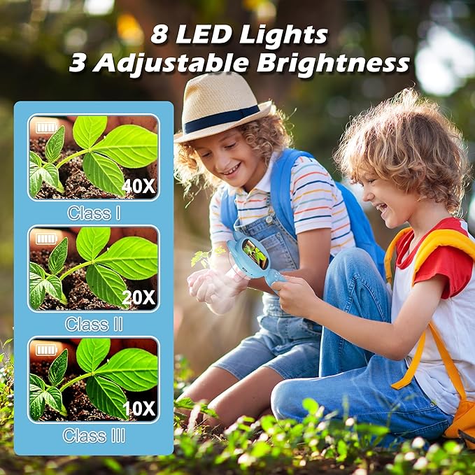 Microscope for Kids, Digital Microscope, 2Inch IPS Screen Kids Miniscope with 8Led Lights, Portable Mini Scope Kids Educational Science Toys, Birthday Chrismas for Age 3-12 Years[Blue]