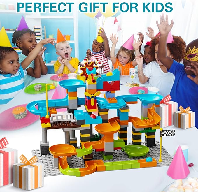 JIXIn 3in1 Marble Runs for Kids 4-8/Building Blocks Compatible with LEGO DUPLOS for Age 2-5/Marble Run for Kids Ages 3-5 STEM Toy Set with 164 Pcs Classic Big Block/Gift Toys for Kid Ages 3 4 5 6 7 8+