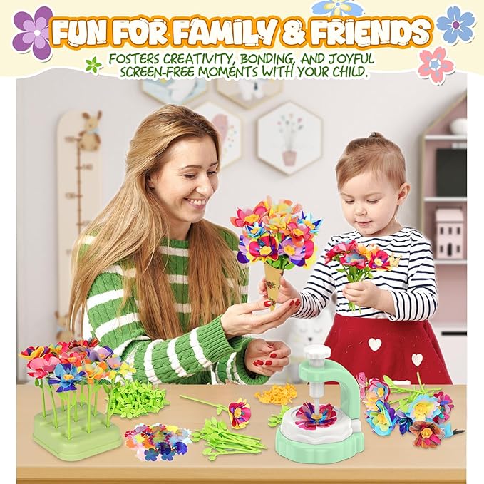 Art Flower Bouquet Craft Kit, DIY Arts & Crafts Flower Toy for Kids, Build Your Own Bouquet, Creative Educational Gift for Toddlers Kids, Christmas Birthday Gift for 4 5 6 7 8+ Year Old Girls and Boys