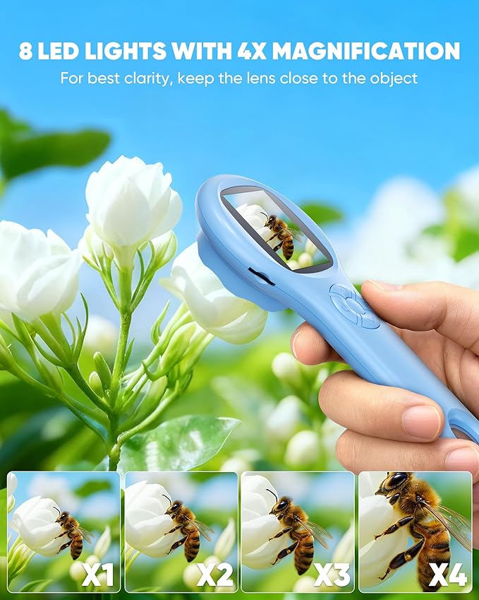 Microscope for Kids - Mini Pocket Handheld Microscope for Toddlers-STEM Educational Science Kit Toys for Christmas Birthday Gifts Toys for 5 6 7 8 9 10 11 12 Year Old Girls