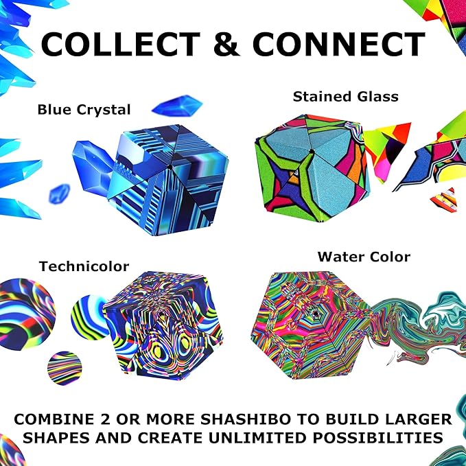 SHASHIBO Shape Shifting Box - Award-Winning Fidget Toy w/ 36 Rare Earth Magnets - Fidget Cube Transforms Into Over 70 Shapes, Sensory Toy Gift for Kids, Teens, and Adults (Stained Glass)