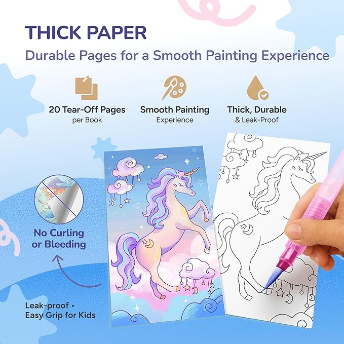 JoyCat 2 Pack Pocket Paint with Water Coloring Books for Kids, Art & Craft Activity Toy Set, Creative Travel & Home Painting Kit, Gifts for Girls & Boys Ages 3-8 (Magical Pony & Ocean Princess)