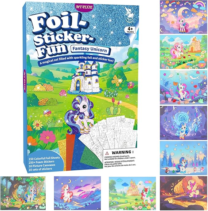 MyPixie Foil Art & Fun - No Mess Unicorns Foil Crafts for Kids, DIY Creative Activity, Craft Kits & Supplies, Birthday Gifts, Arts & Crafts, Toys, Gifts for Ages 4, 5, 6, 7, 8, 9, 10
