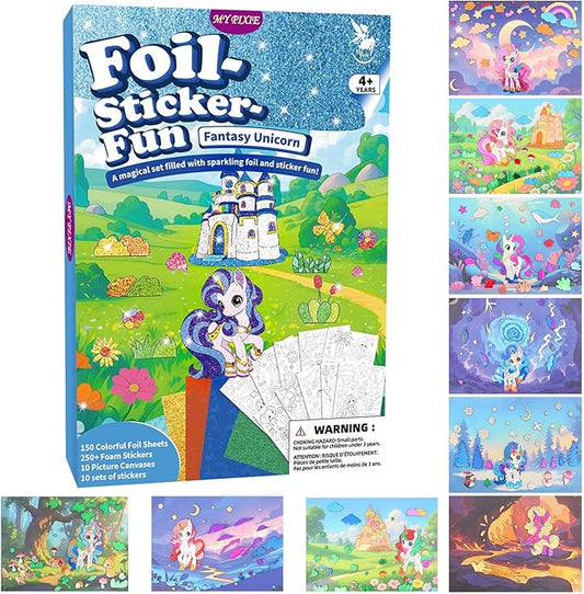 MyPixie Foil Art & Fun - No Mess Unicorns Foil Crafts for Kids, DIY Creative Activity, Craft Kits & Supplies, Birthday Gifts, Arts & Crafts, Toys, Gifts for Ages 4, 5, 6, 7, 8, 9, 10
