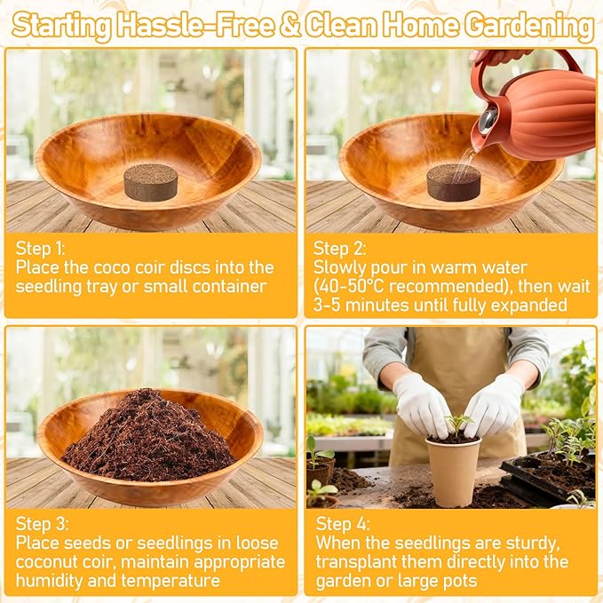 Legigo 200 PCS 30mm Coco Coir Pellets Potting Soil Mix- Compressed Coconut Coir Discs Seed Starting Soil Pellets, Coco Peat Soil Pods for Indoor & Outdoor Plants, Gardening Herbs Bonsai and Vegetables
