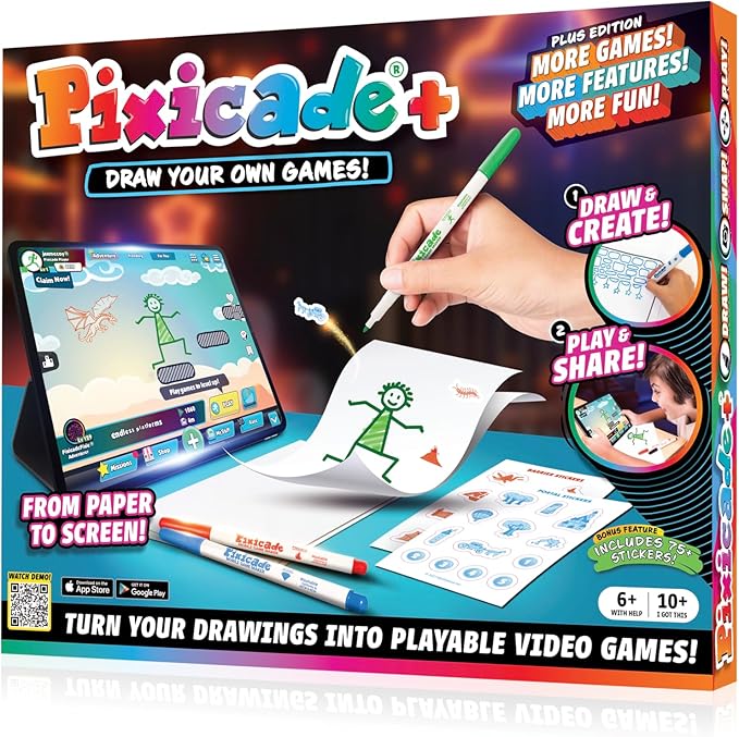 Abacus Brands Pixicade+ | Turn Drawings Into Playable Video Games! | Doodle & Draw, Snap Play & Share Instant Video Games! | Mobile Video Game Maker and Creation Studio!