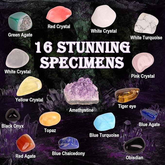 Gemstone Dig Kit, 16 Real Gem Stones and Crystals Excavation Kit, STEM Educational Toys Science Kit for Kids 5-7 8-12,Christmas Stocking Stuffers Gifts for Boys Girls