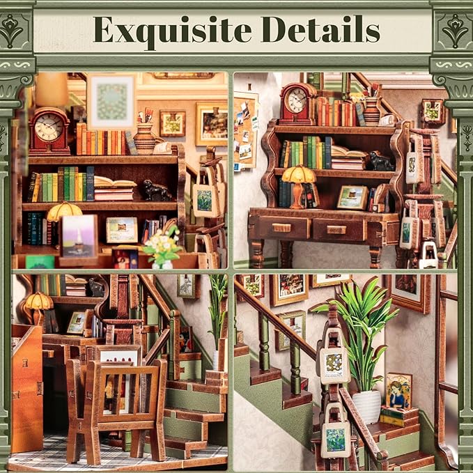Fsolis Book Nook Kit - DIY Miniature House Kit for Adults Mini House Tiny 3D Puzzles for Bookshelf Diorama Decor Gifts for Women Teenagers Book Lovers (Gallery Bookstore)