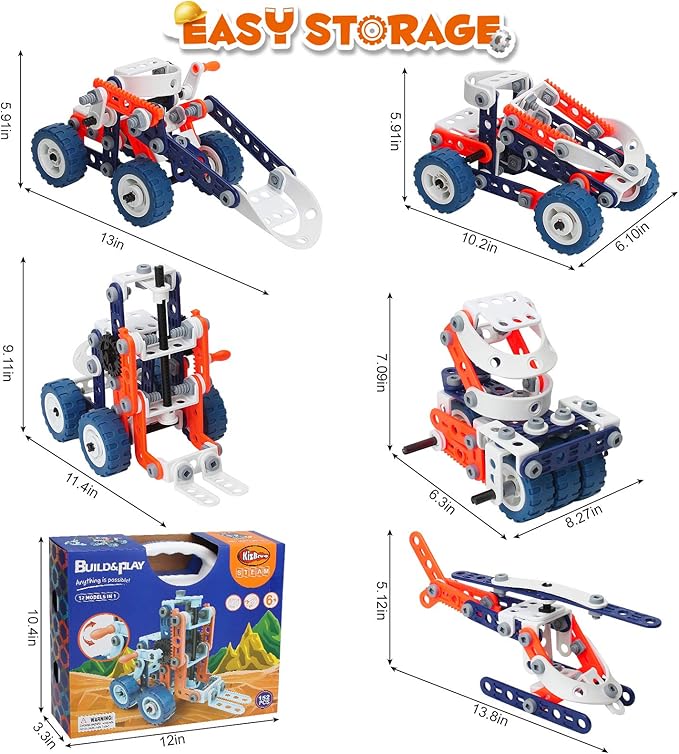 Building Toys for Kids Ages 4-8, 152PCS Toys for Ages 5-7, 12 in 1 Stem Toys for 5 Year Old, Gifts for 6 Year Old Boys, Erector Eets for boys age 8-12
