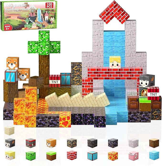 100 PCS Building Blocks, 3D Construction Build Toys, STEM Sensory Building Cubes (Multicolor-100PCS)