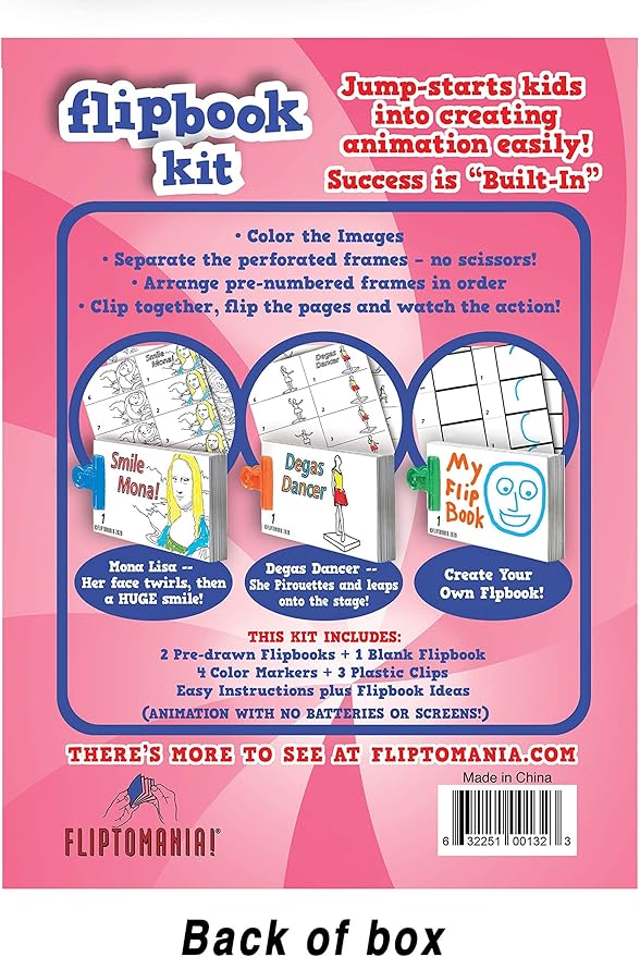 Fliptomania Bundle of 3 Flipbook Kits for Kids - Frog and Butterfly, Mona Lisa and Dancer, Basketball and Soccer - Save 15%