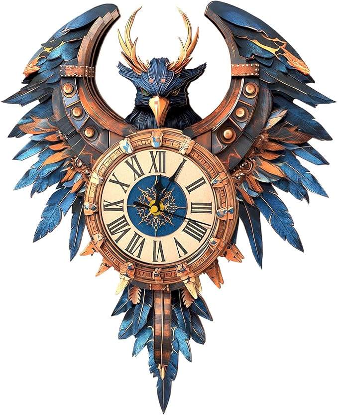 3D Puzzles for Adults Clock-Thunderbird Design Model Kit-Mechanical DIY Pendulum Clock with Roman Numerals-Desk Home Office Decor Personalized Gift for DIY Lovers