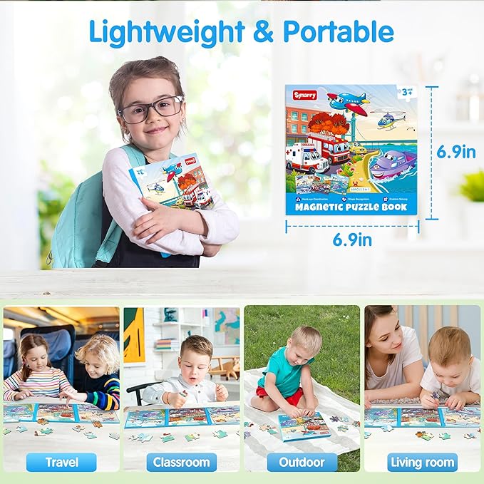 SYNARRY Air Land Water Transport Magnetic Puzzles for Toddlers 3-5, 20 Pieces Travel Puzzles for Kids Ages 4-6, Car Airplane Road Trip Activities Toys for 3 4 5 6 Year Old Boys Girls Birthday Gifts