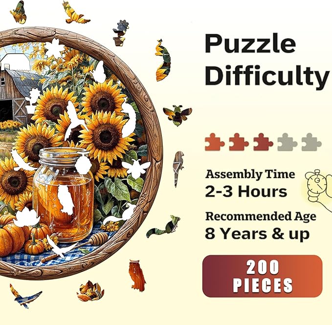 Wooden Puzzle for Adults-Sunflower Wooden Jigsaw Puzzles,Unique Shape Advanced Plant Jigsaw Puzzle for Adults and Kids,Best Gift,Challenge Wooden Jigsaw Puzzle.(L-13.4 * 13.4in-300pcs)