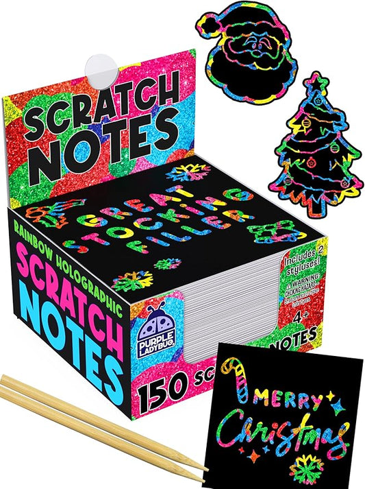 PURPLE LADYBUG Rainbow Holographic Scratch Art Mini Notes - Kids Stocking Stuffers for Teen Girls Gifts Trendy Stuff, Small Gifts for Teens, Tween & Preteen Craft Christmas Gift