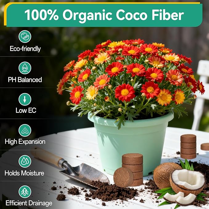 ZeeDix 100 Pcs (30mm) Compressed Coco Coir Fiber Potting Soil Seed Starters - Organic Coco Coir Pellet Fiber Soil for Planting Bonsai, Herbs, Plants, Flowers and Vegetables