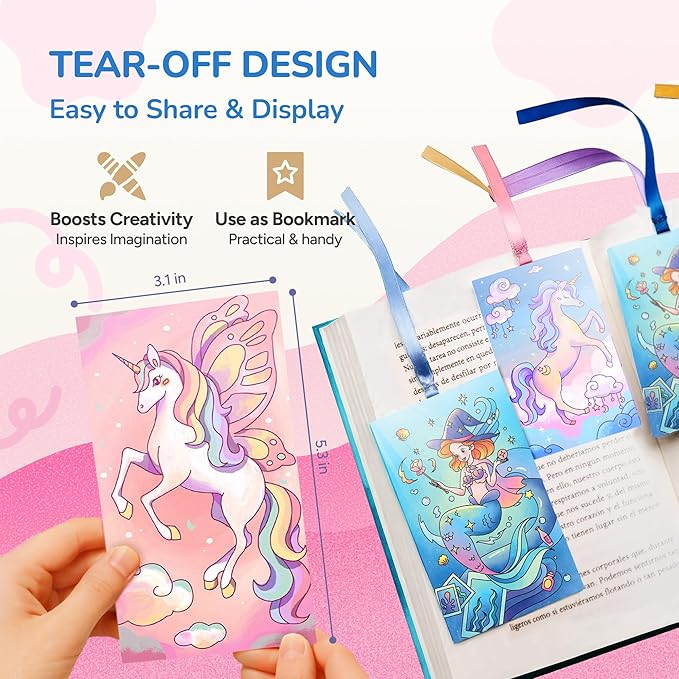 JoyCat 2 Pack Pocket Paint with Water Coloring Books for Kids, Art & Craft Activity Toy Set, Creative Travel & Home Painting Kit, Gifts for Girls & Boys Ages 3-8 (Magical Pony & Ocean Princess)