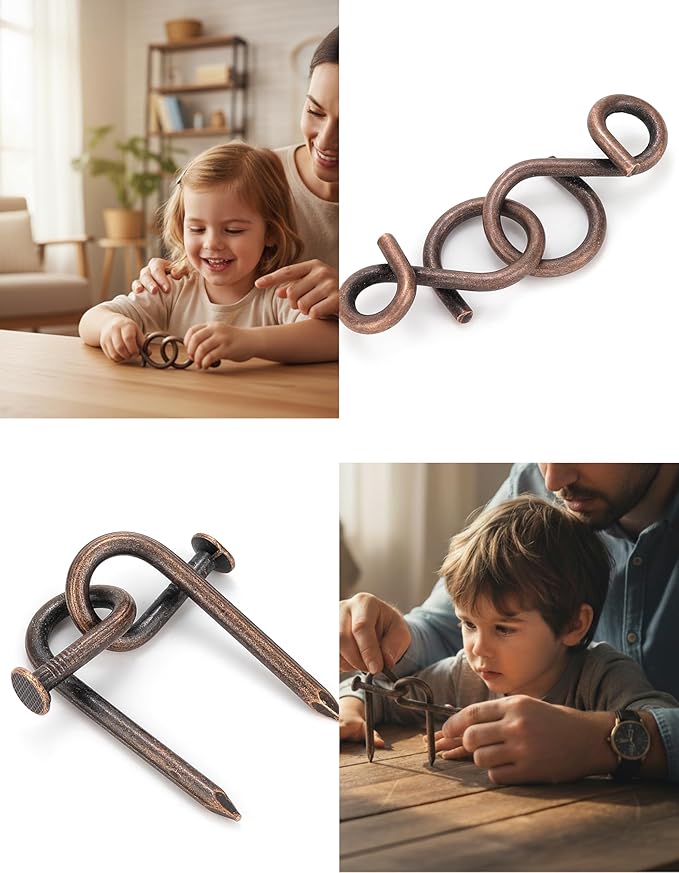 4-in-1 Puzzle Grey Twist Set by Sharp Brain Zone - Premium Metal Brain Teaser Collection, Durable Iron Puzzle Games for Stress Relief, Focus, Relaxation and Fun Challenges