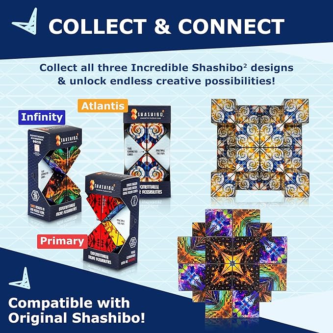 Shashibo Squared Shape Shifting Box – Next Generation XL STEM Magnetic Fidget Cube That Transforms Into Over 70 Shapes – Pairs w/All Shashibo Cubes - Download Fun in Motion Toys Mobile App (Atlantis)