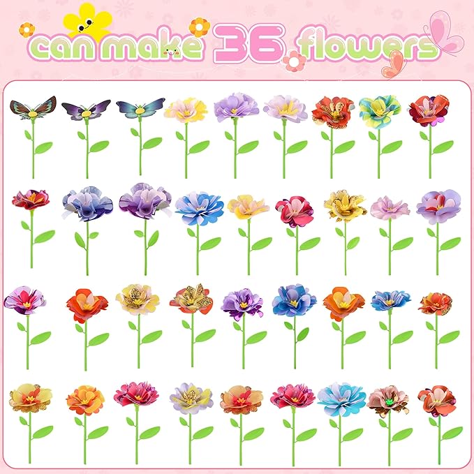 Nicella DIY Fabric Flower Bouquet Toy Accessories – Creative Flower Market & Arts & Crafts Add-On Kits for Kids (Makes 33 Flowers & 3 Butterflies, 36 Pieces Total)