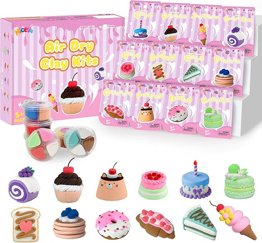 Air Dry Clay Kit, 12 Cakes Modeling Clay for Kids, Model Magic with Sculpting Tools and Tutorials, Safe & Non-Toxic, DIY Arts & Crafts School Projects, Home Party Favors for Boys & Girls