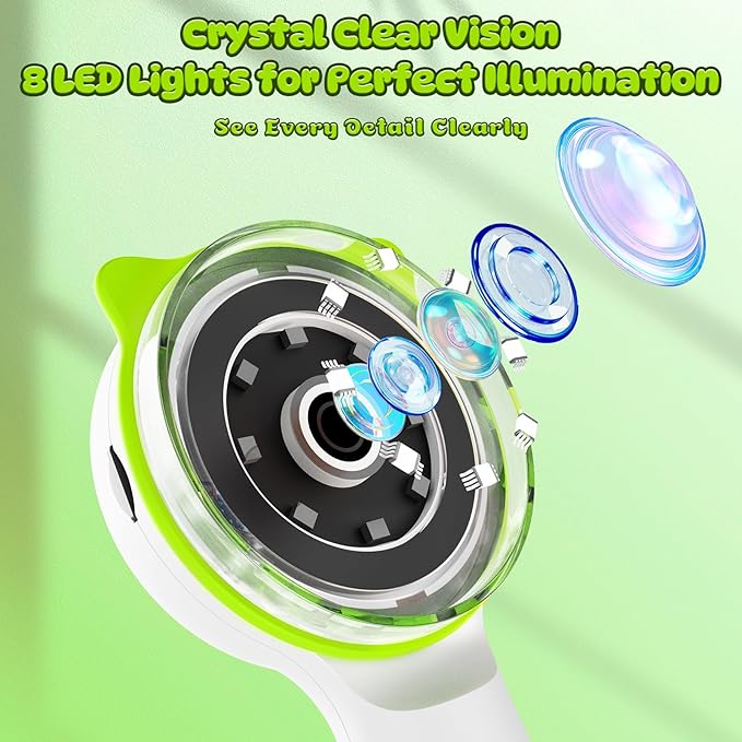 3-in-1 Microscope Camera for Kids, 2" LCD, 600X, Adjustable Focus, Mini Handheld with Handle Magnifying Glass, USB Rechargeable, STEM Kit, Birthday for Ages 3-12 Boys Girls