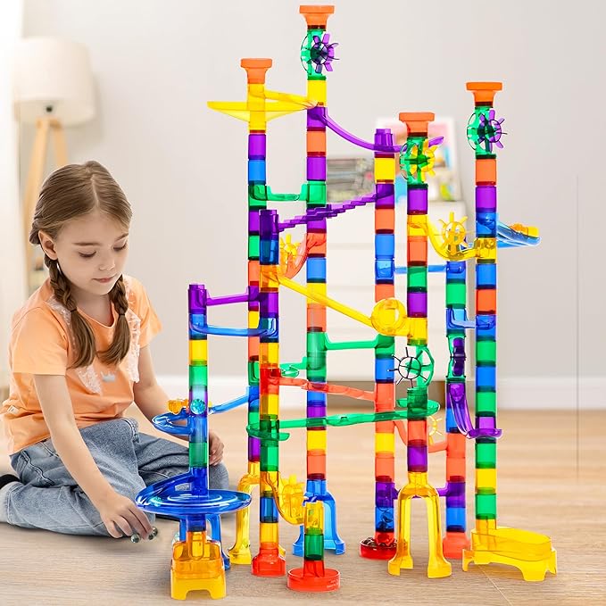 JOYIN 170Pcs Glowing Marble Run, Construction Building Blocks Toys with 5 Glow in The Dark Glass Marbles, STEM Educational Building Block Toy, Gift for Christmas