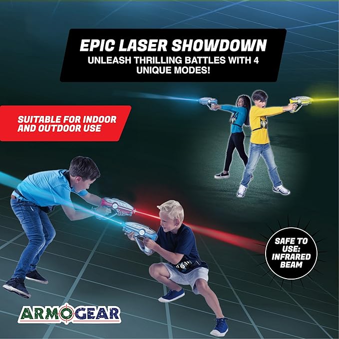 Laser Tag Set for Kids, Teens & Adults - 4 Blasters + 4 Vest Sensors with 4 Multi-Game Modes - Fun Ideas Age 8+ Year Old Toys - Lazer Teen Boy Games - Boys & Girls Outdoor Teenage Group Activities