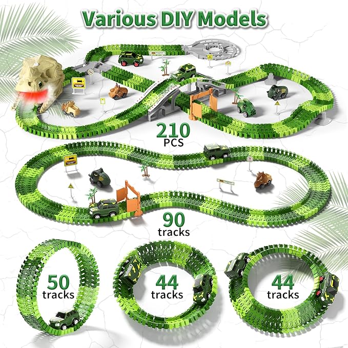 iHaHa 249 PCS Dinosaur Toys Race Car Track, Toys for Kids Toddler Boys Ages 2-4 3-5 4-6, Kids Race Tracks with Light, Sound & Spray, Birthday Dinosaur Gifts for 2 3 4 5 Year Old Boys