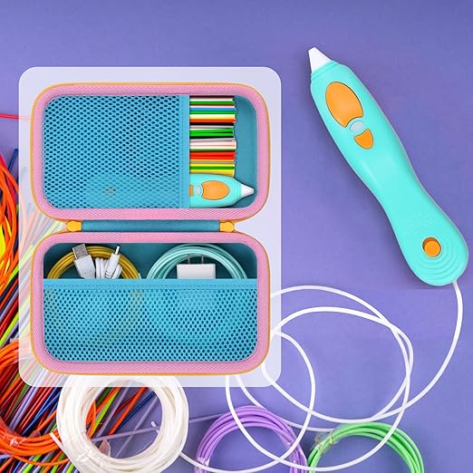 Case Compatible with 3Doodler Start+ Essentials/3Doodler Flow 3D Printing Pen,Storage Holder for 3D Pen PLA Filament and Charger (Blue Case,Yellow Zipper)