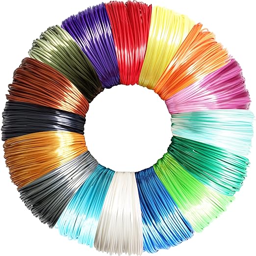 16 Colors 1.75mm Silk PLA 3D Printer/Pen Filament Refill, Each Color 4m, Total 64m Silk PLA Filament Sample Pack, Support for FDM 3D Printer and 3D Pen, Not Compatible with 3Doodler Pen