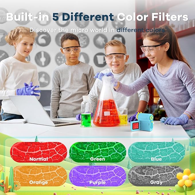 HP60 IPS Microscope for Kids: [Auto On & Off] [3-in-1] 2" Portable Handheld Microscope Miniscope, Pocket Mini Scope Educational Science Kit, Christmas Birthday Gifts for Kids, PC View, Blue