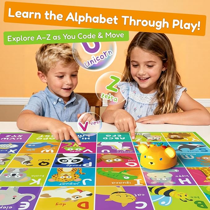 Robot Bear Screen-Free Coding Robot for Kids Ages 3-5, First Coding Toy with Lights, Sounds & Alphabet Map, STEM Learning Toy Birthday Gift for Boys & Girls