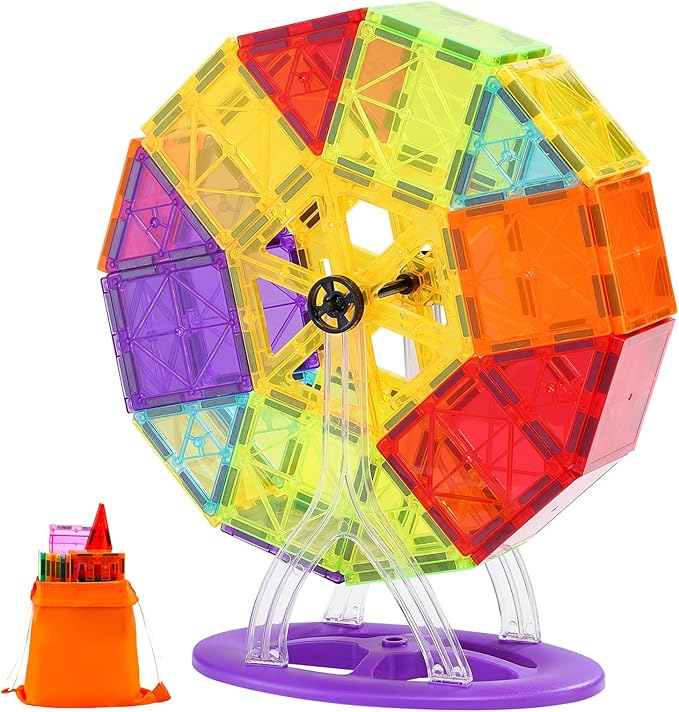 VEVOR Magnetic Tiles, 181 PCS Magnetic Blocks for Kids, Magnet Building Set with Car Bases/Ferris Wheel/Letter & Digital Cards, STEM Construction Stacking Toys for Toddlers Boys Girls Aged 3 Years