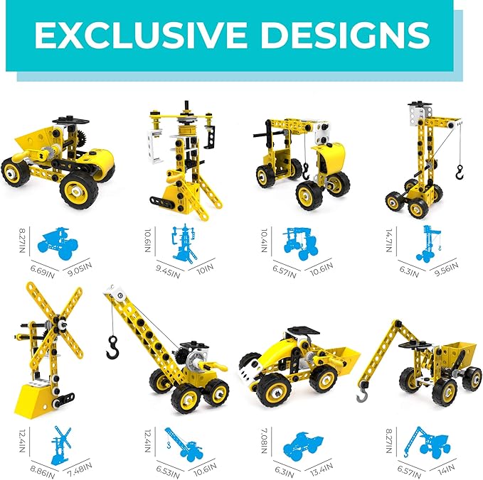 STEM Toys Kids Building Toys – 100 Piece 8-in-1 DIY Learning Construction Toy Set, Educational Kids Building Toys for Boys and Girls Mechanical Engineering Gifts Sets for Ages 5 6 7 8 9 + Years Old